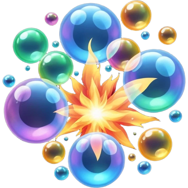 Create an emoji for a bubble boom with an explosion with bubbles with fire with moreee fireeee emoji