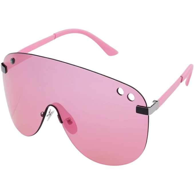 frameless pink tinted shield visor sunglasses, Y2K aesthetic, one-piece lens emoji