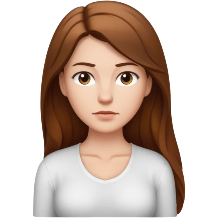 mujer blanca con pelo marrón largo hasta la cintura, que se le vean los hombros y tenga una camisa blanca que solo le tape los pechos y se le vean los hombros y que las cejas estén frunciendo el ceño  emoji