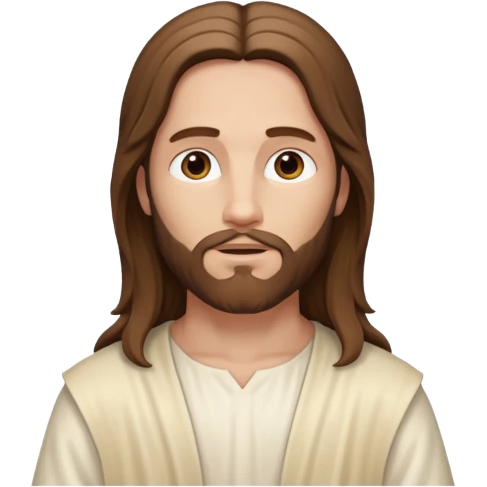Jesus, Son of God from Gods and Goddesses with long brown hair, cream outfit emoji
