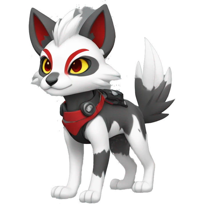 Anthro cool edgy black white grey punk red animal hybrid Fakemon full body emoji