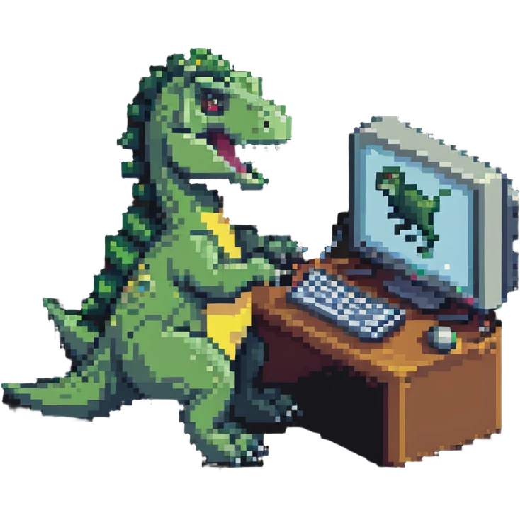 dinosaur using a computer emoji