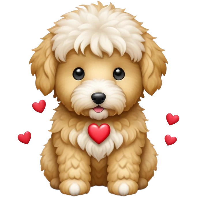 White mini golden doodle with hearts emoji