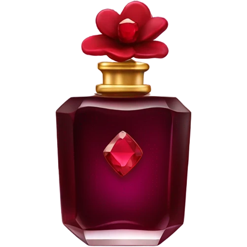 Dark red royal perfume bottle with red violets and a ruby gemstone emoji