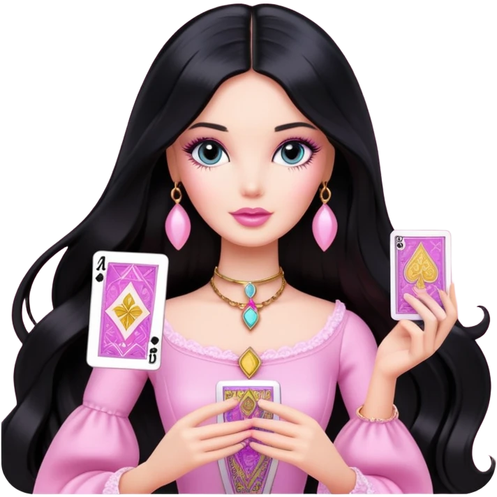 long black hair barbie with light pink tarot card emoji