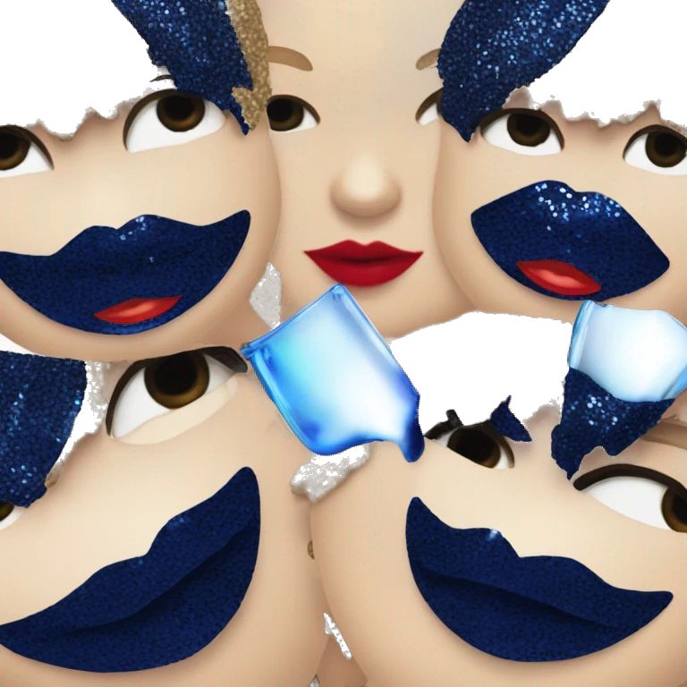 Realistic Taylor swift wearing navy blue glittery sequin bodysuit and dark blonde long hair with red lipstick and blue eyes  emoji