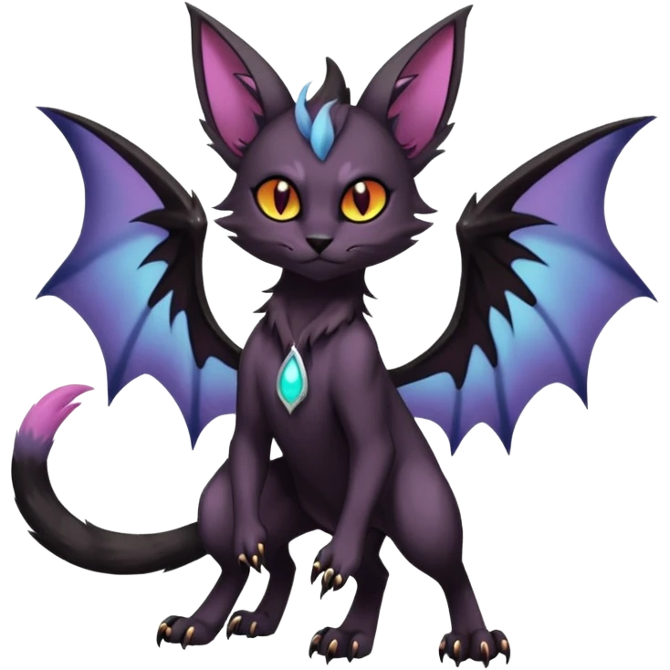 Dark gloomy gothic Black edgy cute Noivern-Noibat-Purloin-Torracat-Lykoi-Caracal-cat-Fakemon-fusion-hybrid-creature with an imp tail  emoji