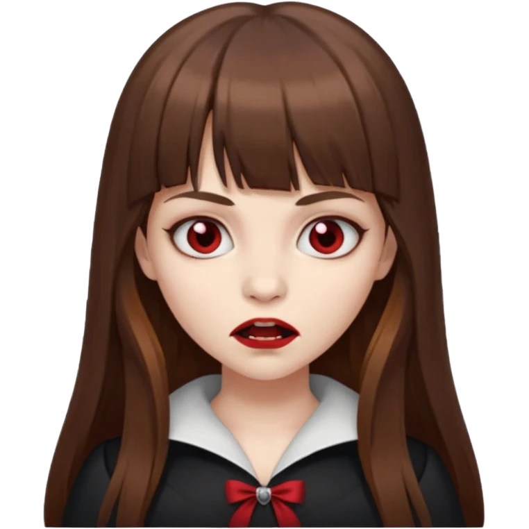eu quero uma menina de franja e cabelo comprido cabelo castanho parecendo uma vampira com a boca fechada emoji