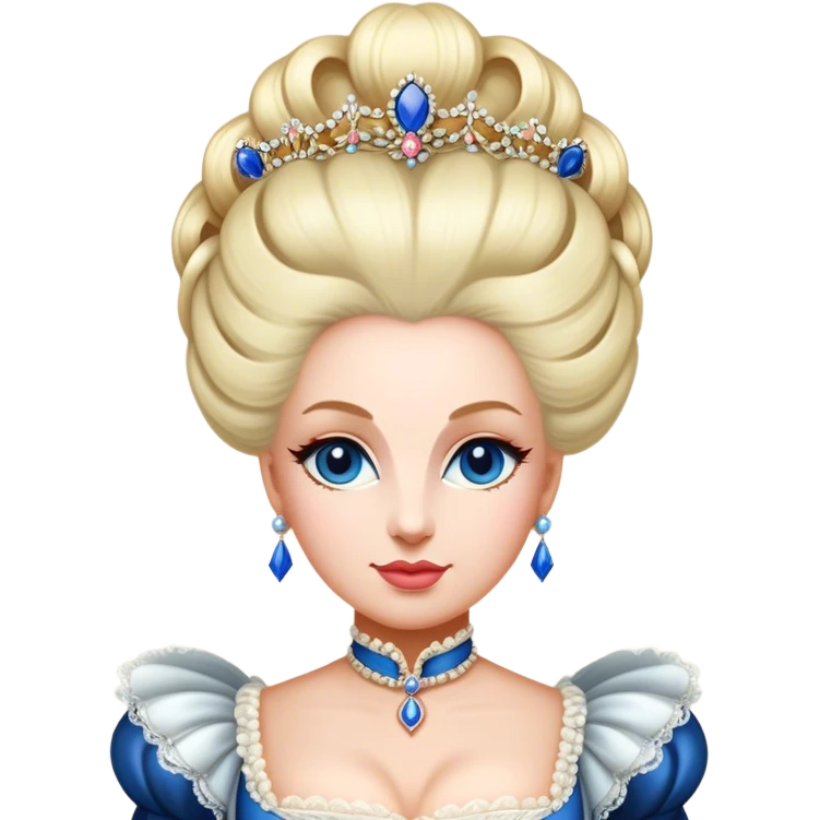 Cinematic Realistic Marie Antoinette Portrait Emoji, depicted as an opulent royal figure with elegant attire and a graceful poised expression, rendered with rich textures and soft lavish lighting that captures her historical allure. emoji