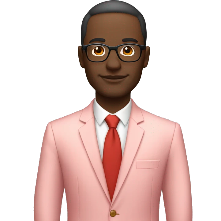 a male entrepreneur in a pastel red suit and glasses. The skin is white emoji