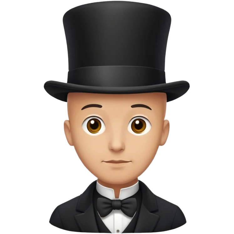 bald man in jacket indoors with top hat emoji