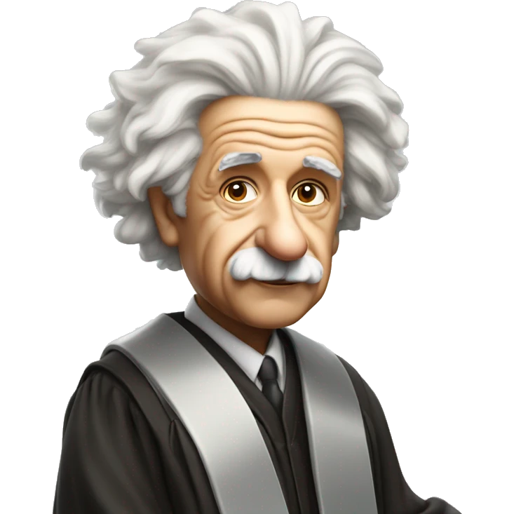 Albert Einstein wearing a graduation cap. He should have his iconic wild white hair and a thoughtful expression on his face emoji