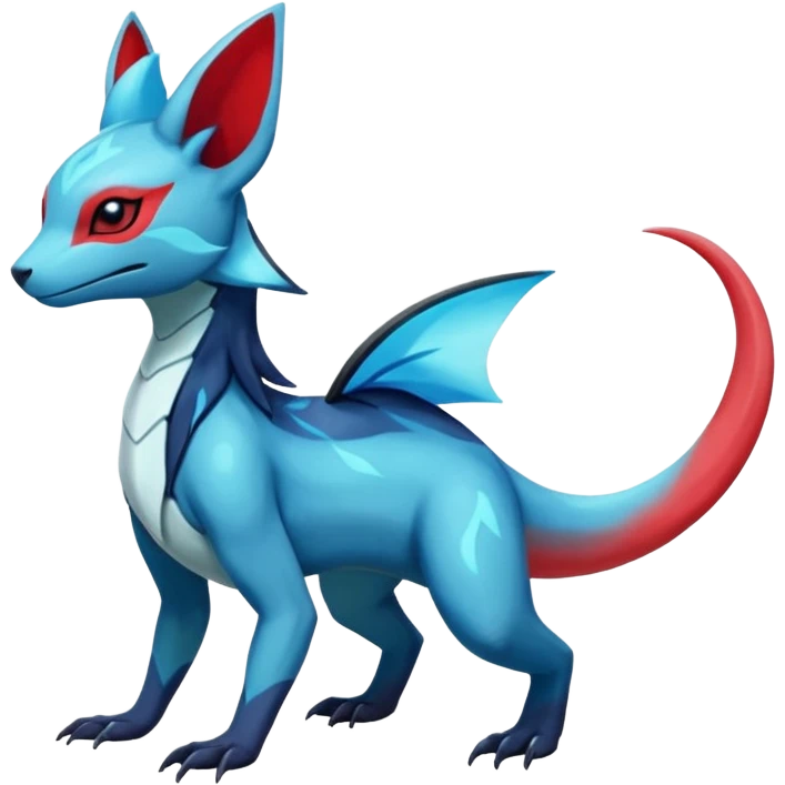 Shiny Sparkly Red Colorful Dark Shiny Exotic Salandit-Aurorus-Glaceon-Fakémon-hybrid-creature (full body)  emoji