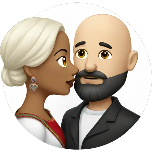 White bald man with dark beard kissing short Mexican woman with long dark wavy hair emoji