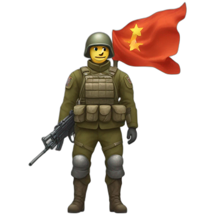 Char d'assaut russe avec derrière des explosions  et le drapeau russe emoji