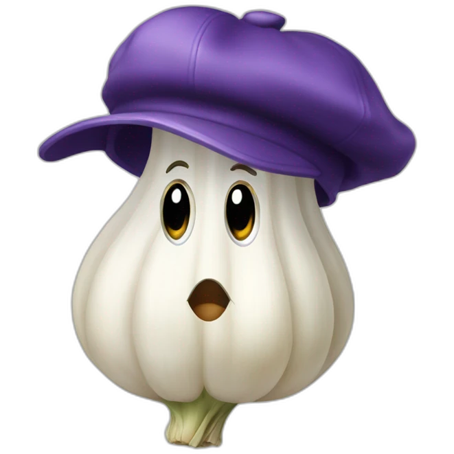 Garlic wearing cap backward emoji