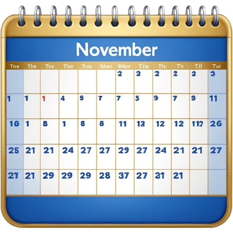 generate a calender page with november 22 written on it, an ios styled icon , background free , blue and gold and white colors emoji