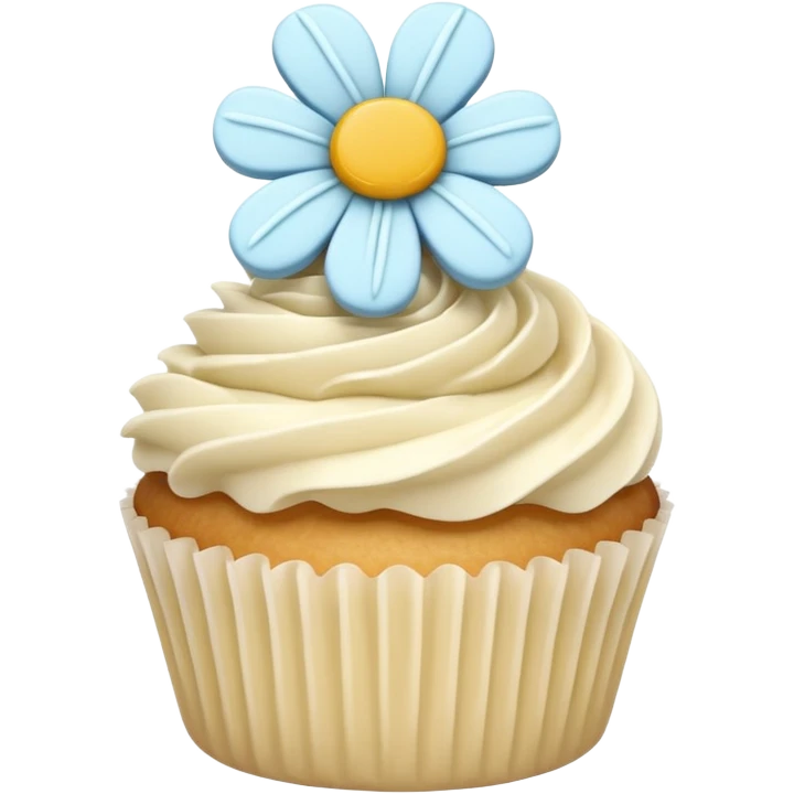 super realistic vanilla cupcake with flower shaped frosting emoji