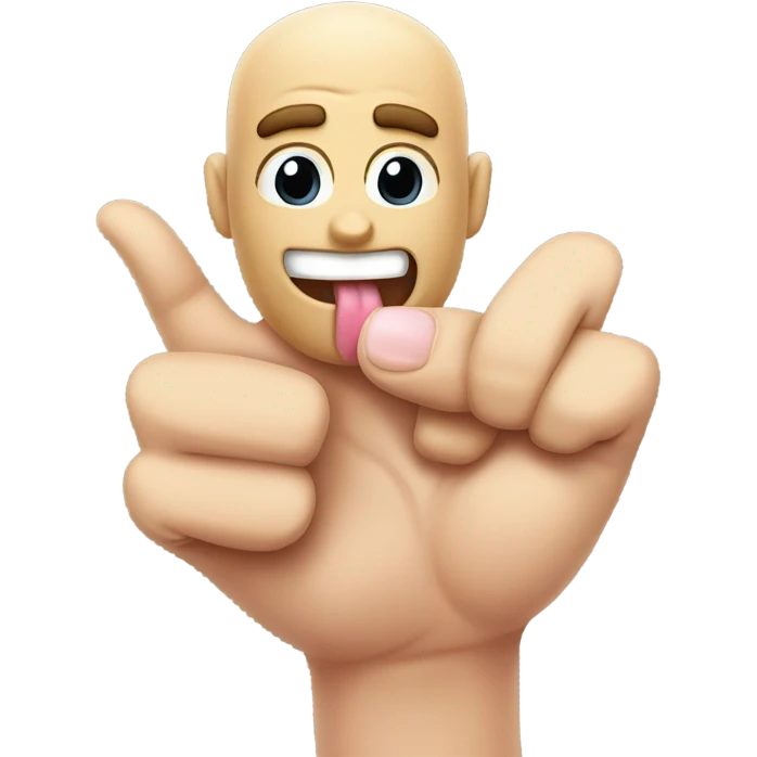 Emoji with tongue out holding up his pointer, middle, pinky and thumb up but his ring finger down emoji