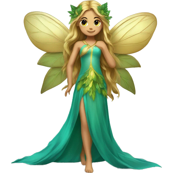 Beautiful, leaf, fairy, gold, turqoise, green, long hair, big wings emoji