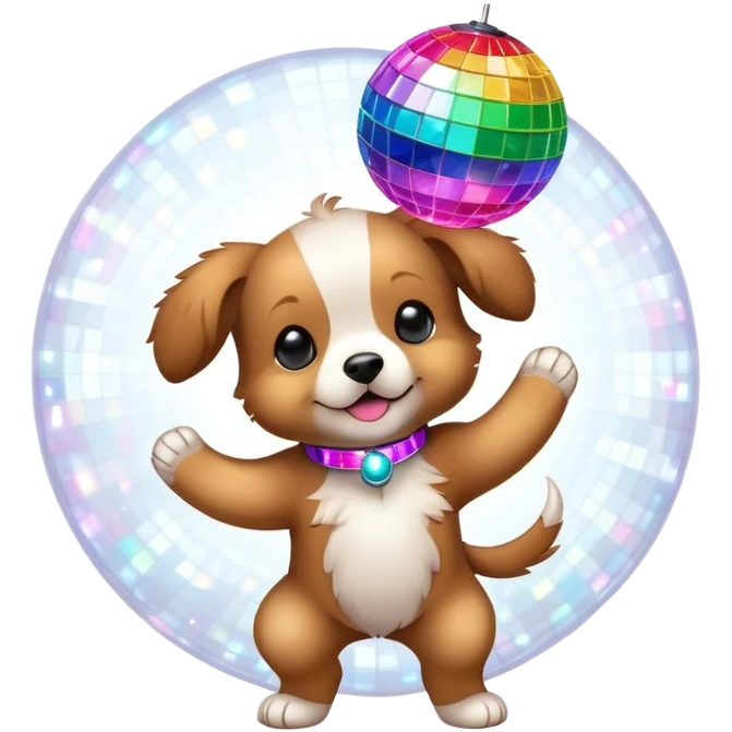 puppy dancing under a disco ball with colorful lights emoji