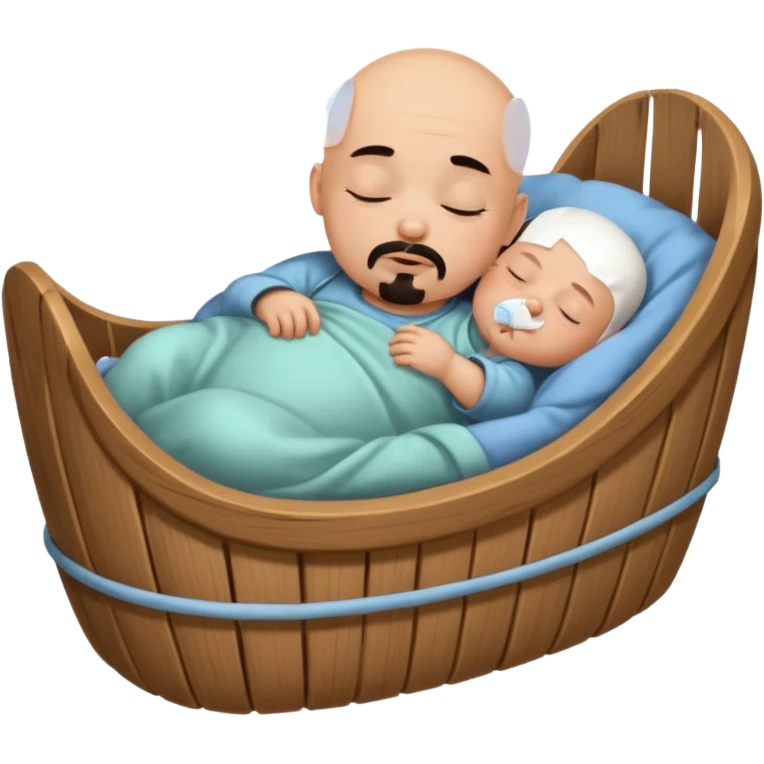 a bald baby with a black goatee sleeping in a cradle emoji