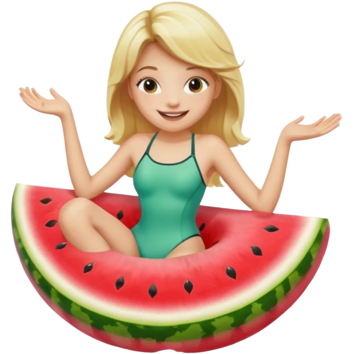 blonde girl floating on a watermelon tube  emoji