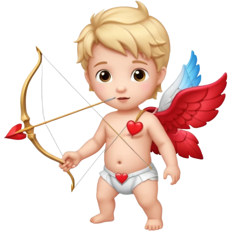 Adorable Cupid with his magical bow and arrow shooting love hearts emoji