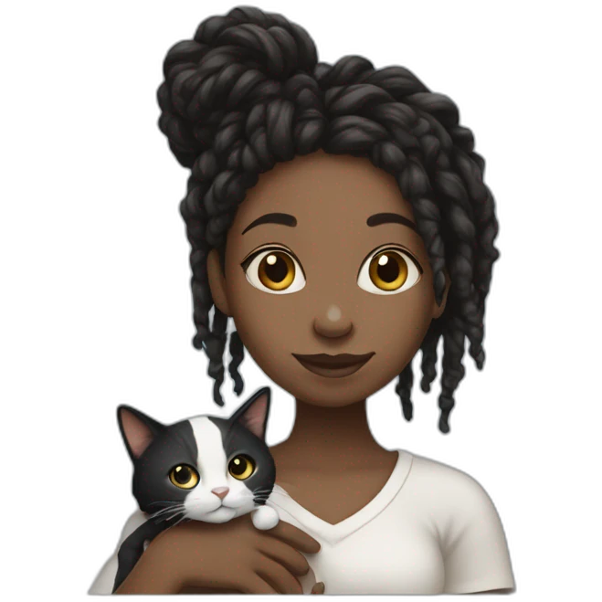 black girl with locs holding black & white cat emoji