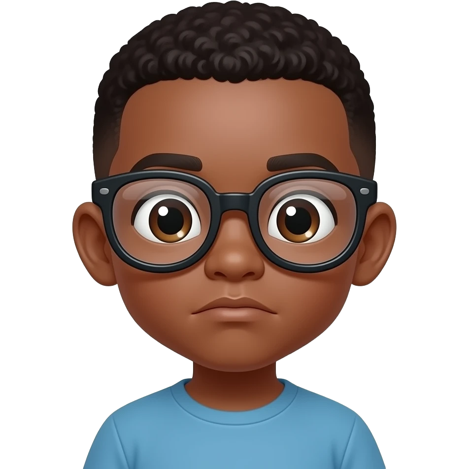 A Black child wearing magnifying glasses, making a 🤓 face, and with a bowl haircut emoji