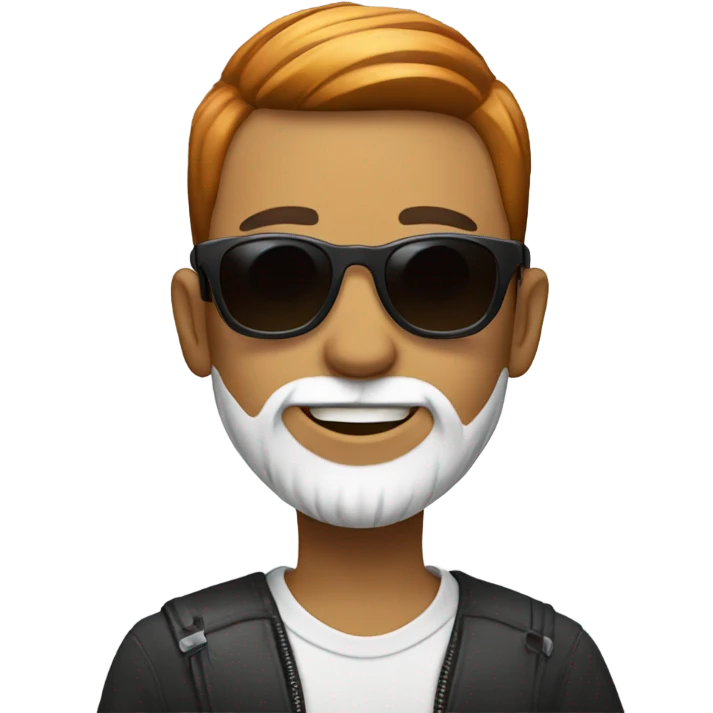 smiling boy in sunglasses with red and white beard and skinny faxe emoji