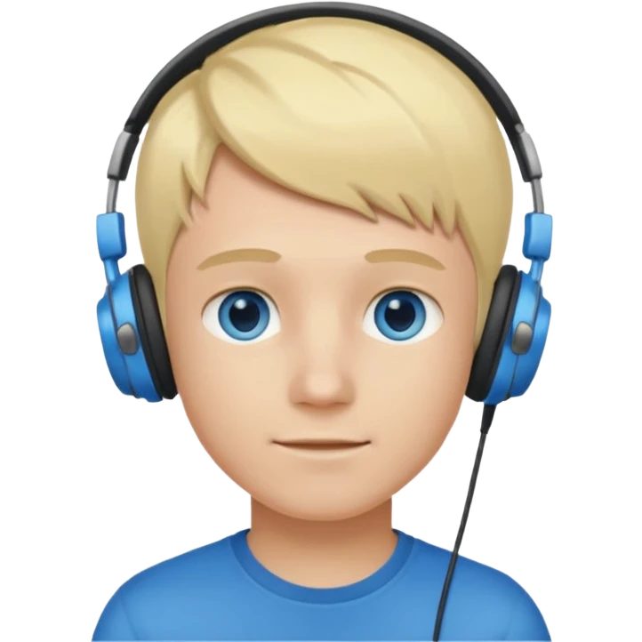 blonde boy with blue eyes with headphones indoors emoji