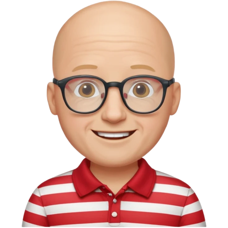 happy bald man with red striped polo wearing glasses emoji