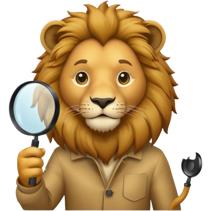 Lion with a magnifying glass look at iphone emoji