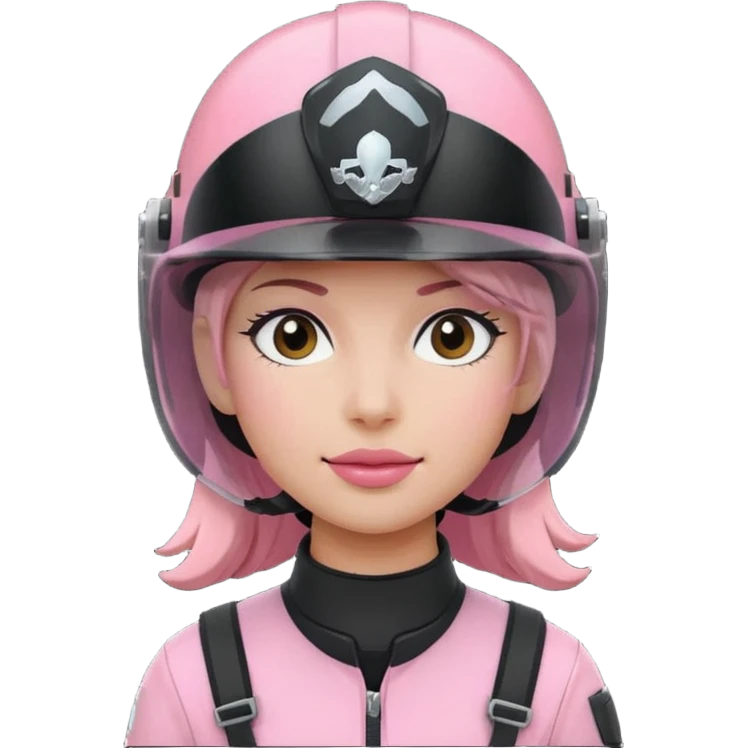 pink power ranger, woman emoji, with helmet on, black visor emoji