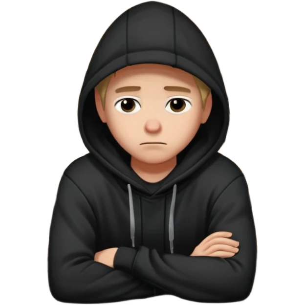 Caucasian in black hoodie coat sitting sad at bar leaning on arm emoji