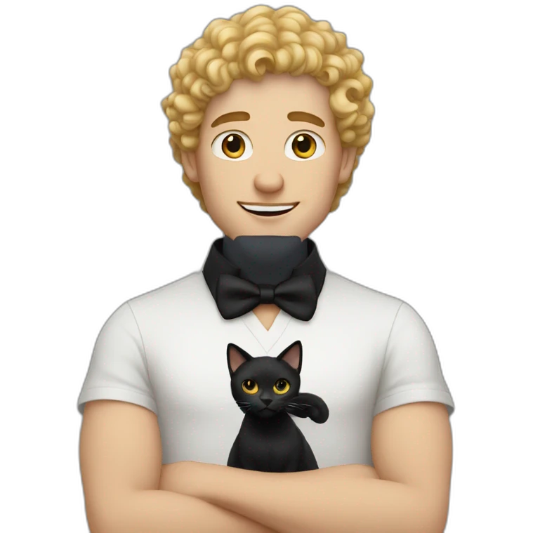 White man with blonde curly hair with a black cat emoji