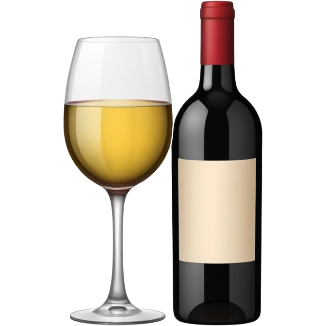 Minimalistic flat vector icon, iOS style, thin black contour on white background. Wine glass with a wine bottle. No text, no shadows.
 emoji