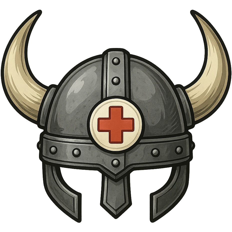A Viking helmet with a medical cross emblem, symbolizing strength and healing emoji