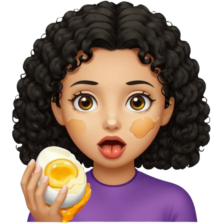 Girl with black curly hair eating boiling egg emoji
