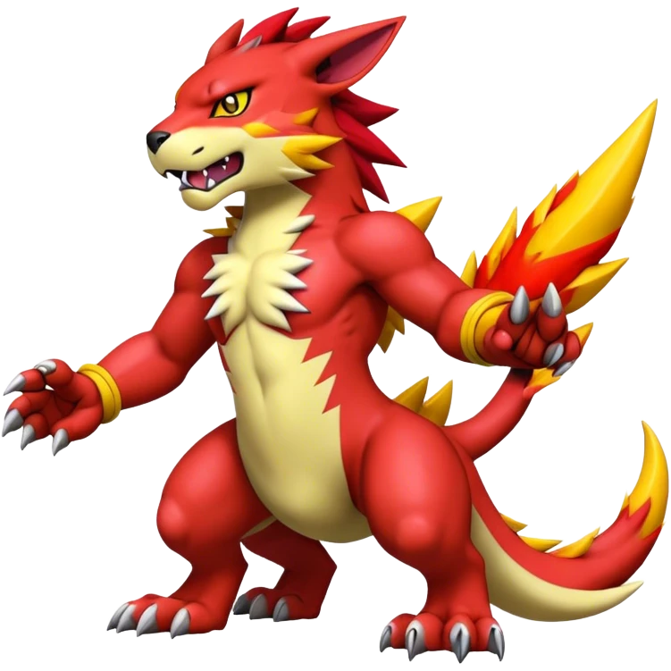 Cool edgy Guilmon-Pyroar-Digimon, full body emoji