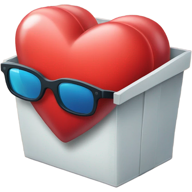 caja inteligente con lentes encima de un corazon gigante emoji