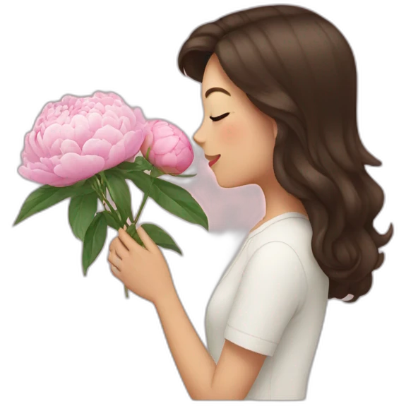 brunette girl smells  peonies emoji