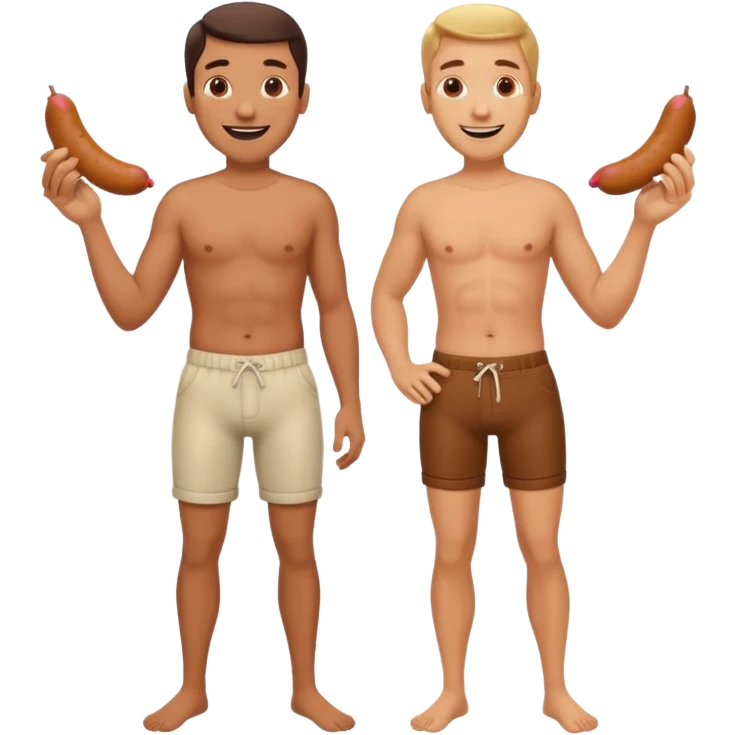 Two guys standing next to each other grabbing a sausage in the other’s pants emoji