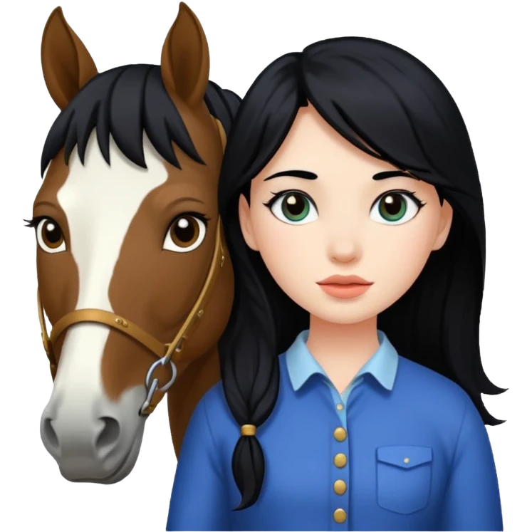 Un cheval avec une fille aux cheveux noirs et blanche de peau emoji