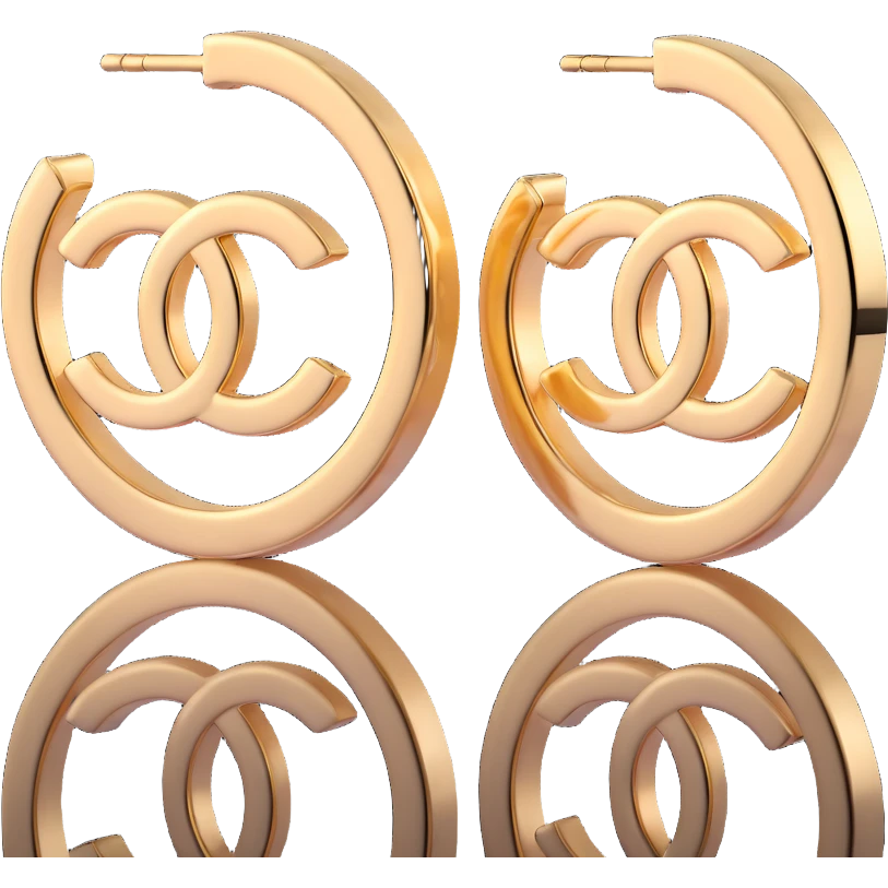 3D emoji-style gold Chanel logo hoop earrings, shiny and luxurious emoji