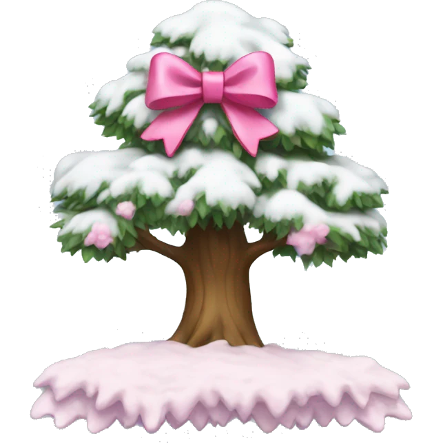 Tree with snow and a pink bow emoji