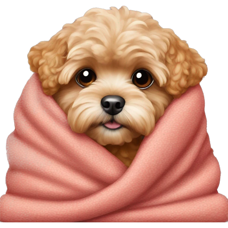 Red Maltipoo in cozy blanket emoji