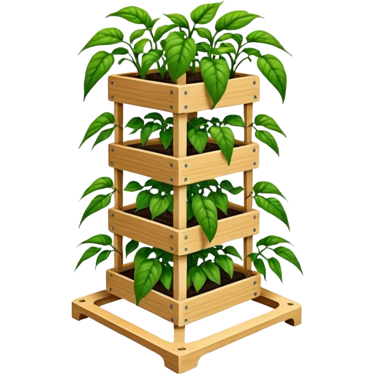 Very Large alien-futuristic multi-tier multi-level square-sided plant rack, which holds pepper plants, constructed from plywood emoji
