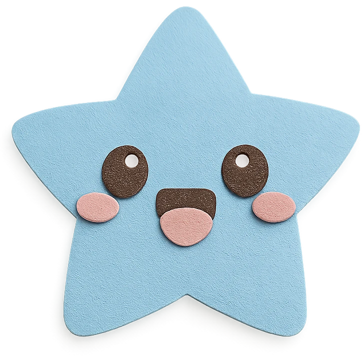 cute chibi blue star, excited face, no limbs, full body, soft pastel colors, paper craft style emoji